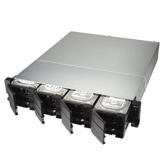 QNAP TS-1263XU-4G-US 2U 12-Bay AMD 64bit x86-based NAS and iSCSI/IP-SAN, Quad Core 2.0GHz, 4GB RAM, 4 x 1GbE, 1 x 10GbE (10GBASE-T), Single PSU (not upgradeable)