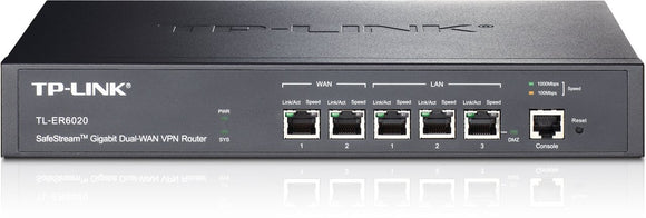 TP-Link SafeStream TL-ER6020 Gigabit Broadband Desktop/Rackmount VPN Router, 940M NAT throughput, 40k Concurrent Sessions, 64 IPSec VPN Tunnels, VLAN, Multi-NAT, 4 WAN Load balance or auto failover