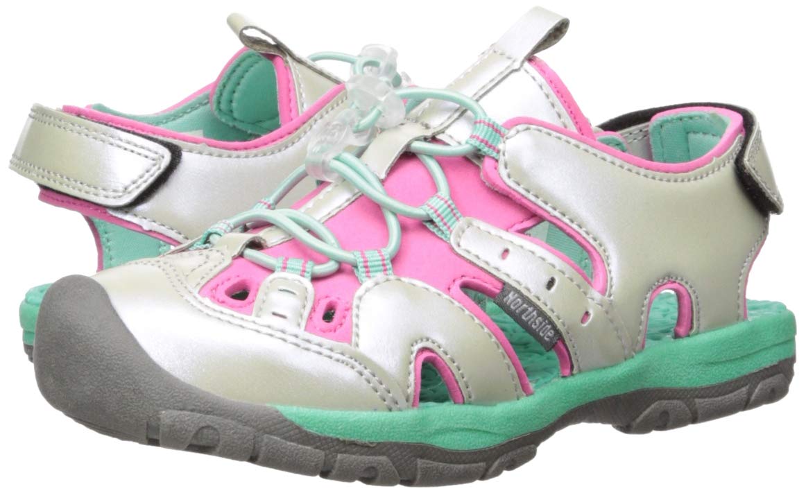 Northside Girls' Burke SE Fisherman Sandal, Silver/Mint, 4 M US Big Kid