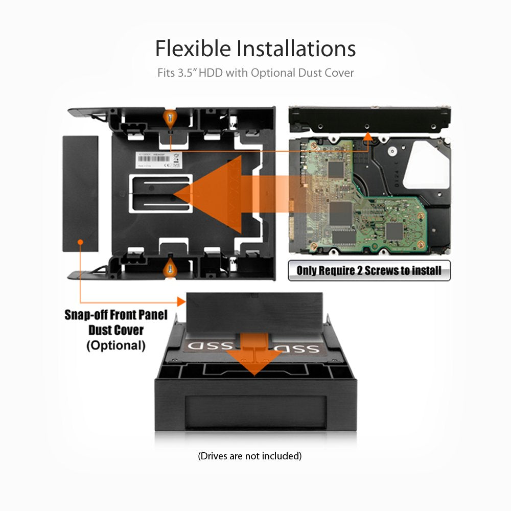 ICY DOCK Dual 2.5 SSD 1 x 3.5 HDD Device Bay to 5.25 Drive Bay Converter/Mounting/Kit/Adapter - Flex-FIT Trio MB343SP