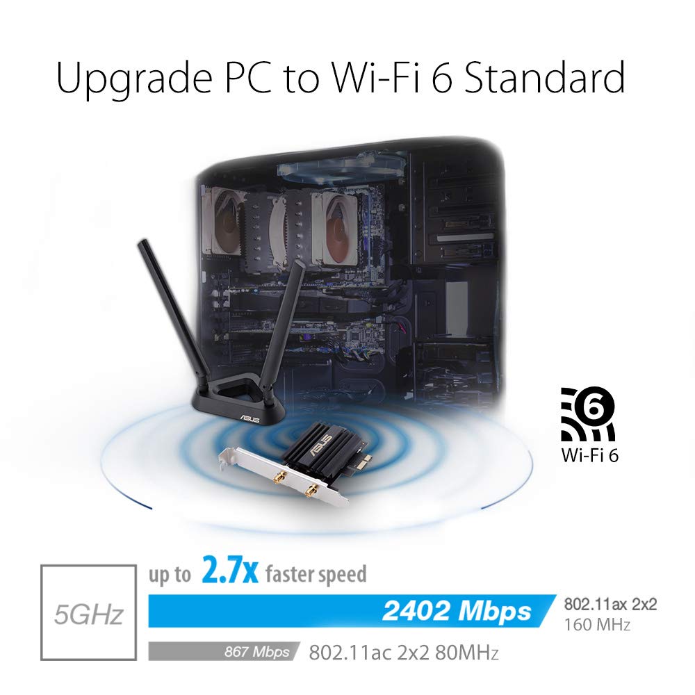 Asus AX3000 (PCE-AX58BT) Next-Gen WiFi 6 Dual Band PCIe Wireless Adapter with Bluetooth 5.0 - Ofdma, 2x2 Mu-Mimo and WPA3 Security