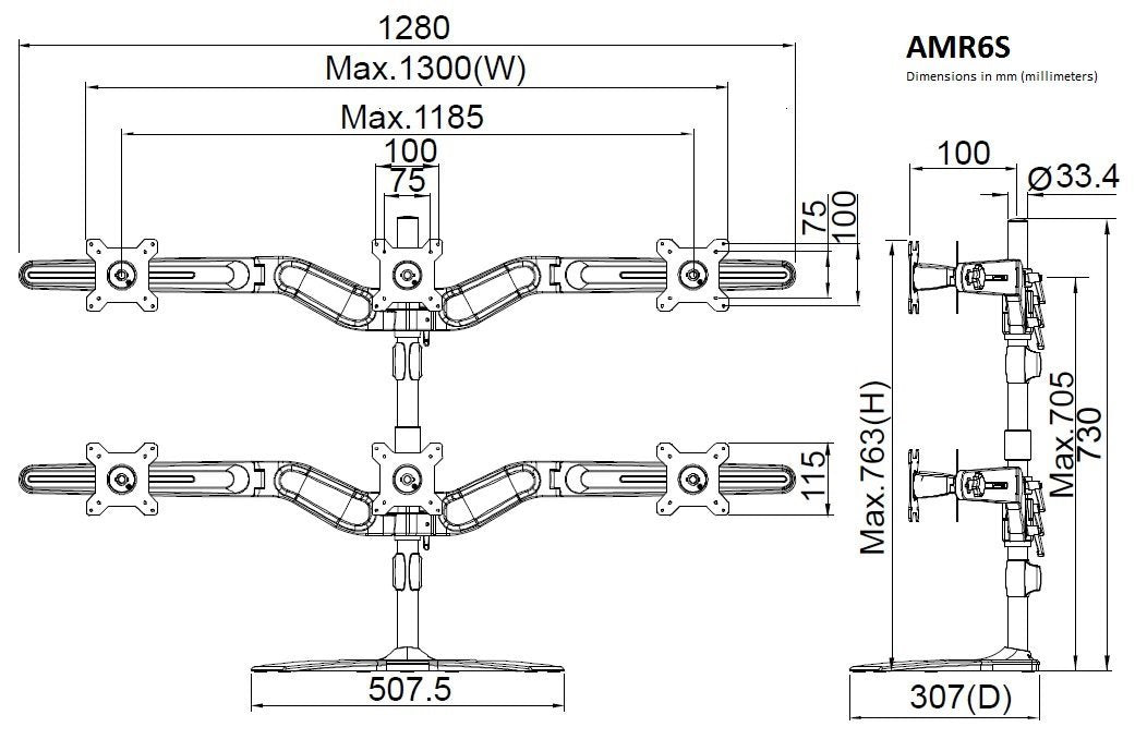 Amer Mounts AMR6S: Hex Monitor Mount - Desk Stand - Displays up to 6/Six 24 inch LCD/LED Screens