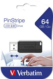 Verbatim 64GB PinStripe USB 2.0 Flash Drive, Black 49065