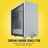 CORSAIR CARBIDE 275R Mid-Tower Gaming Case, Tempered Glass- White (CC-9011133-WW)