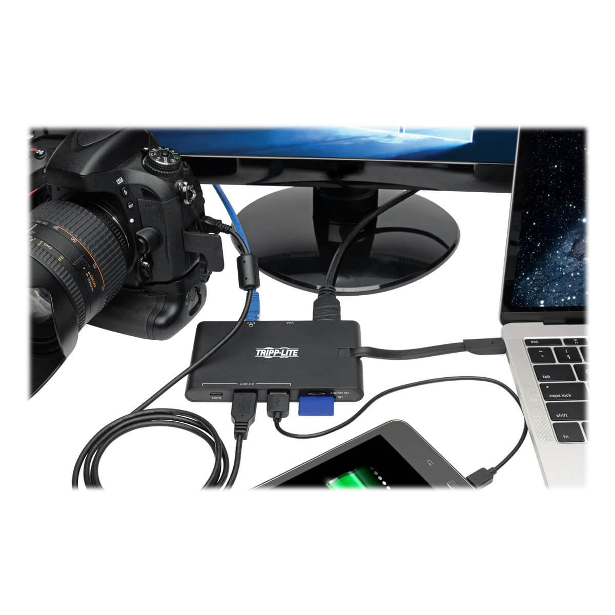 Tripp Lite USB C Docking Station HDMI VGA GbE PD Charging 3.0 USB Hub 4K at 30Hz Thunderbolt 3 Black