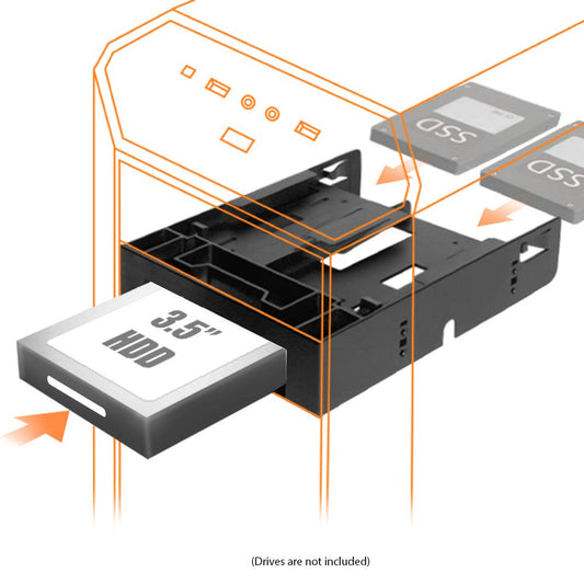 ICY DOCK Dual 2.5 SSD 1 x 3.5 HDD Device Bay to 5.25 Drive Bay Converter/Mounting/Kit/Adapter - Flex-FIT Trio MB343SP