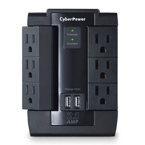 CyberPower CSP600WSU Surge Protector 6-AC Outlet Swivel with 2 USB (2.1A) Charging Ports