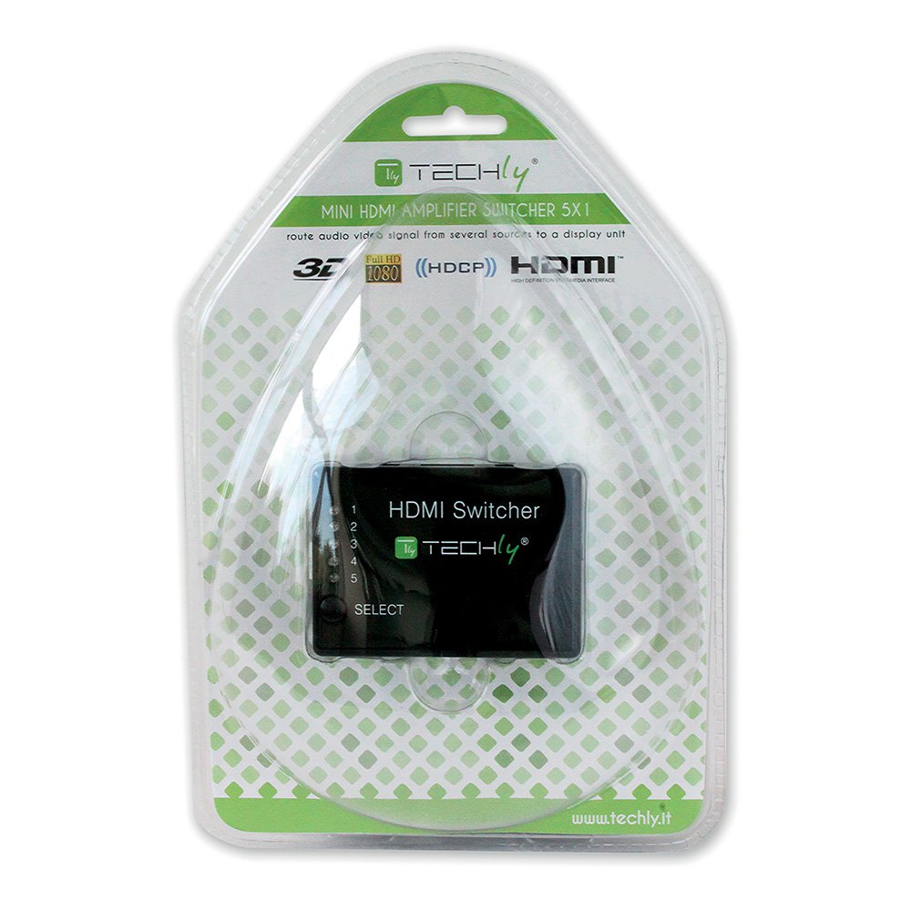 TECHly HDMI Switch, 5 Port HDMI Switch with Remote Control - HDMI Switches supports 2K, 1080p, 3D - HDMI and HDCP Pass-Through
