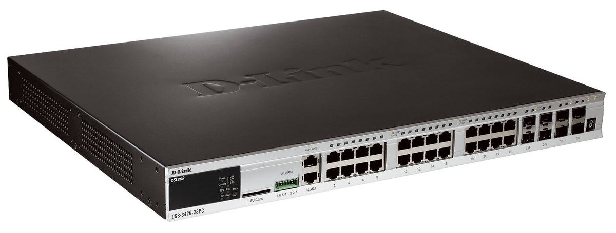 Xstack DGS-3420-28PC 28 Port Gigabit L2Plus Managed Poe Switch, 20 Ge Poe Ports, 4 Combo Poe Ge/Sfp Ports and 4 SfpPlus Ports