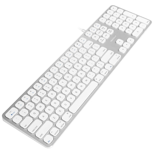 Macally Mac Keyboard Full-Size & Number Keypad (Metal Frame) 2 USB Ports Hub & Wired USB Cable - Apple Computer Keyboards for Mac, Pro, MacBook, Pro, Air Laptops (Silver Aluminum) MLUXKEYA