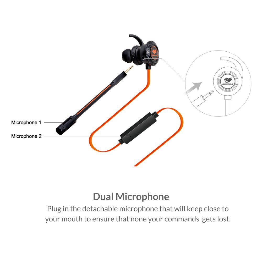 Cougar 3H200P13B.0001 MEGARA Gaming Headset Headphone Earbuds - Dual Microphone in Line Volume Manager - Noise Isolation - for Gaming PC, Laptop, Mac