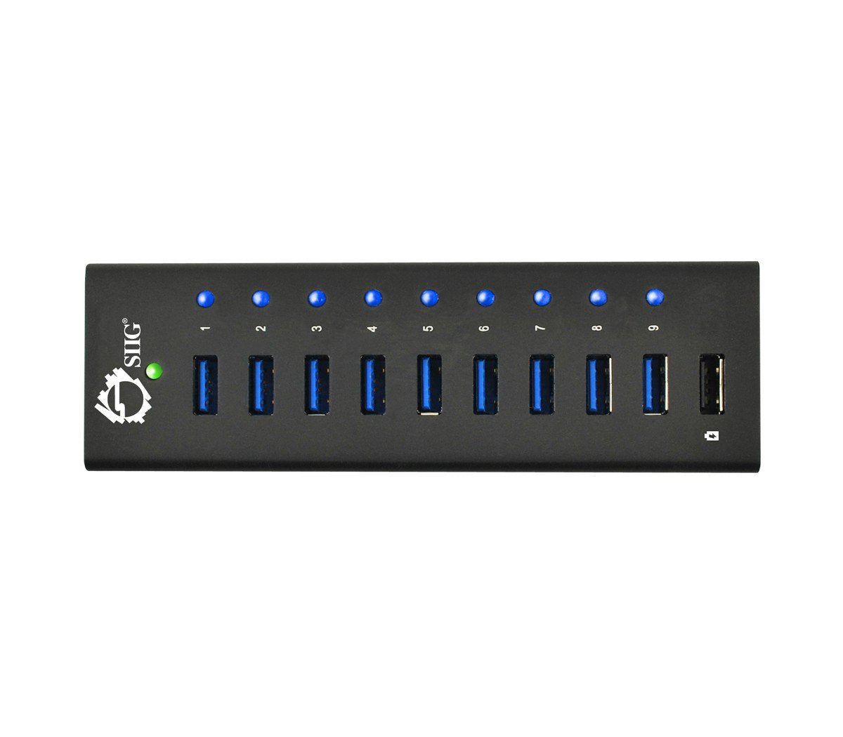 SIIG 10 Port USB Hub with 9 USB 3.0 Data Ports and 1 Charging Port, 12V/5A Power Adapter, for Tablets, Smartphones, Hard Disk