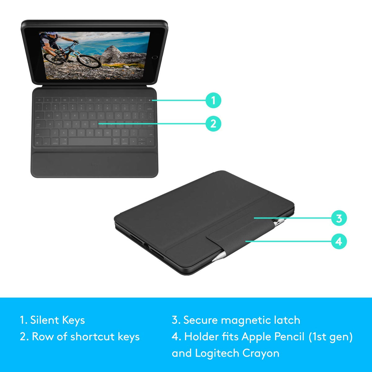 Logitech Rugged Folio Compatible with Seventh-Generation iPad, Graphite