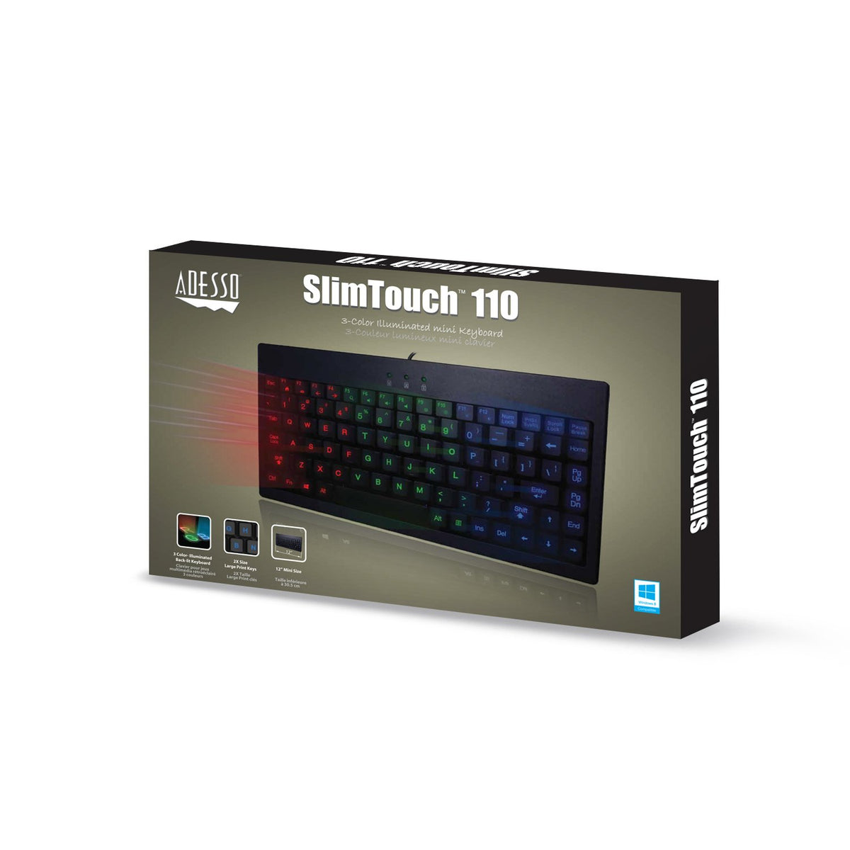 Adesso AKB-110EB - SlimTouch 110 3-Color Illuminated Mini Keyboard