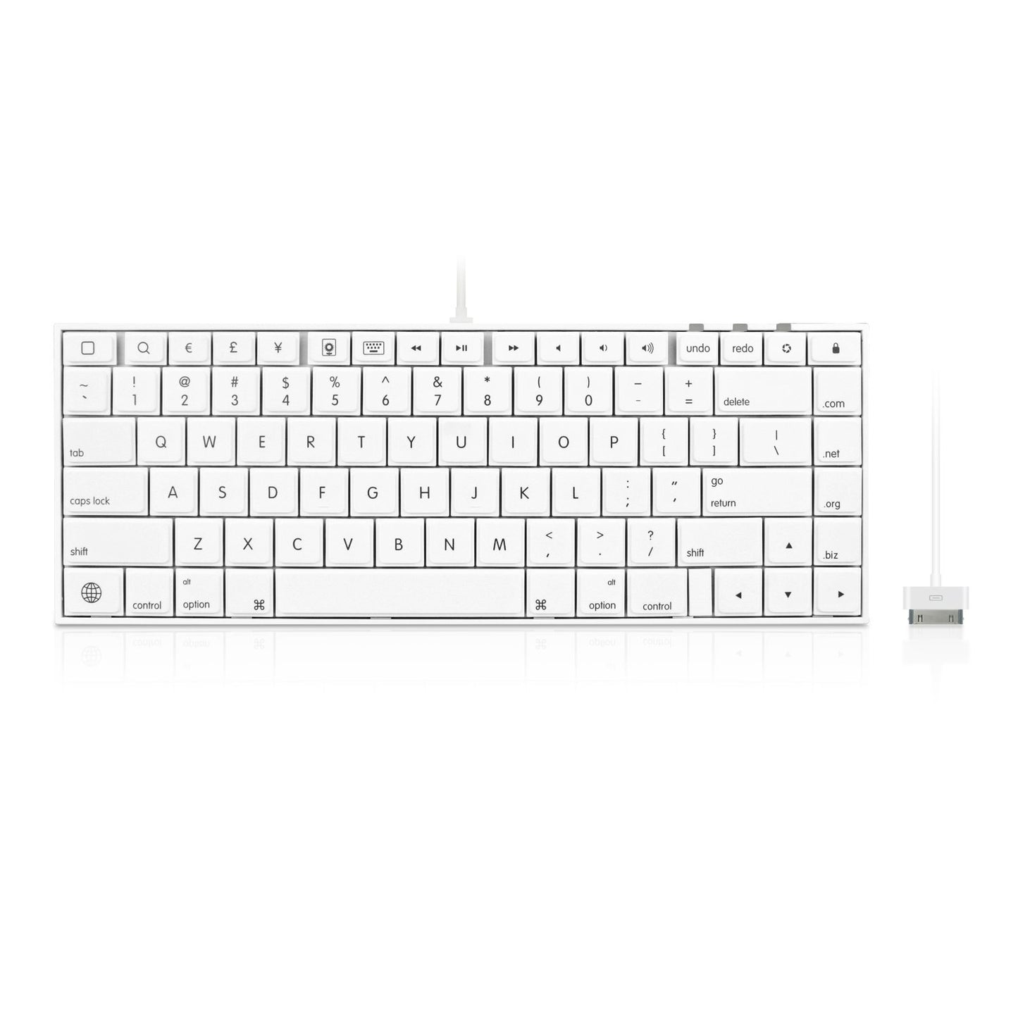 open box Macally 30 Pin Wired Keyboard for iPad 3/2/1, iPhone 4s/4/3G/3, and iPod Touch (iKey30)