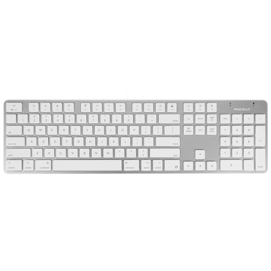 Macally Ultra-Slim USB Wired Keyboard with Number Keypad for Apple Mac Pro, MacBook Pro/Air, iMac, Mac Mini, Laptop Computers, Windows Desktop PC Laptops, Silver (SLIMKEYPROA)