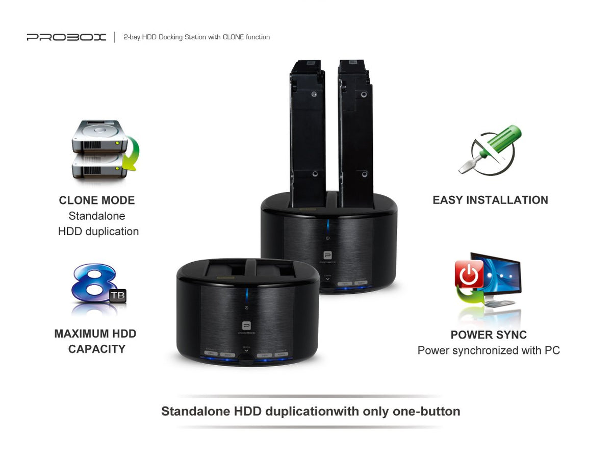 Mediasonic USB 3.0 2 Bay 2.5" / 3.5" SATA SSD / Hard Drive Docking Station w/ Clone Function Support SATA 3 / UASP (HUD1-SU3)