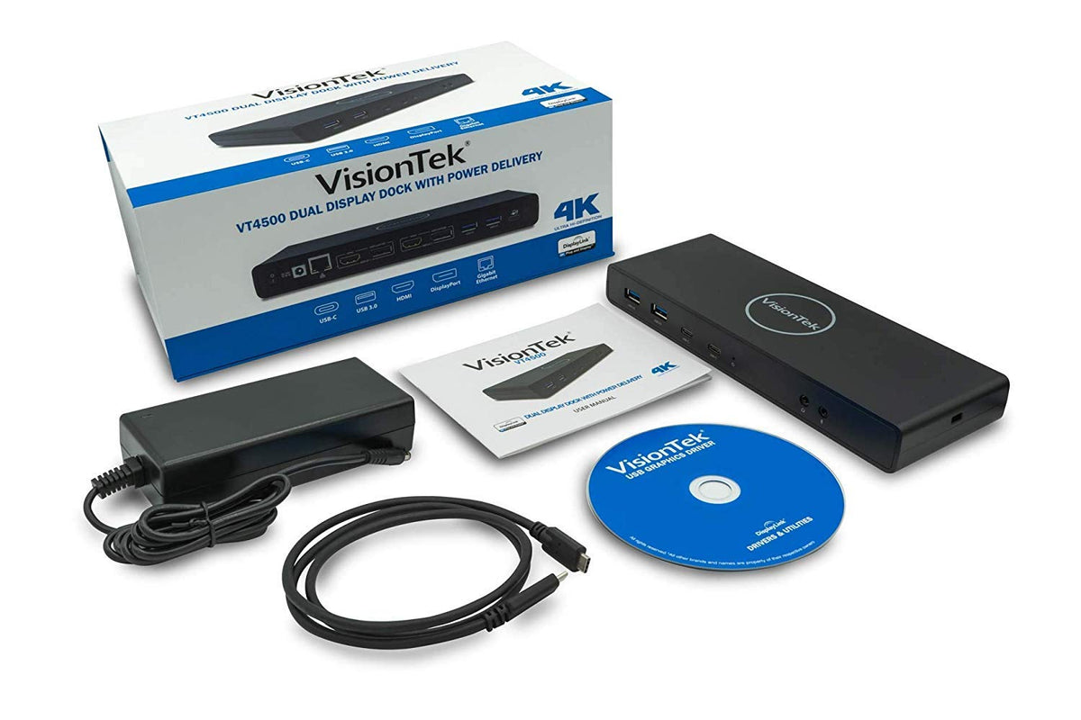 VT4500 Dual 4K with Power Delivery (901250) | Dual DP, Dual HDMI, Type C, USB 3.0 | Pd of Up to 60Watts, Dual 4K Displays (Resolutions Up to 4096 X 2160 at 60 Hz) | Audio-Out, MIC-in