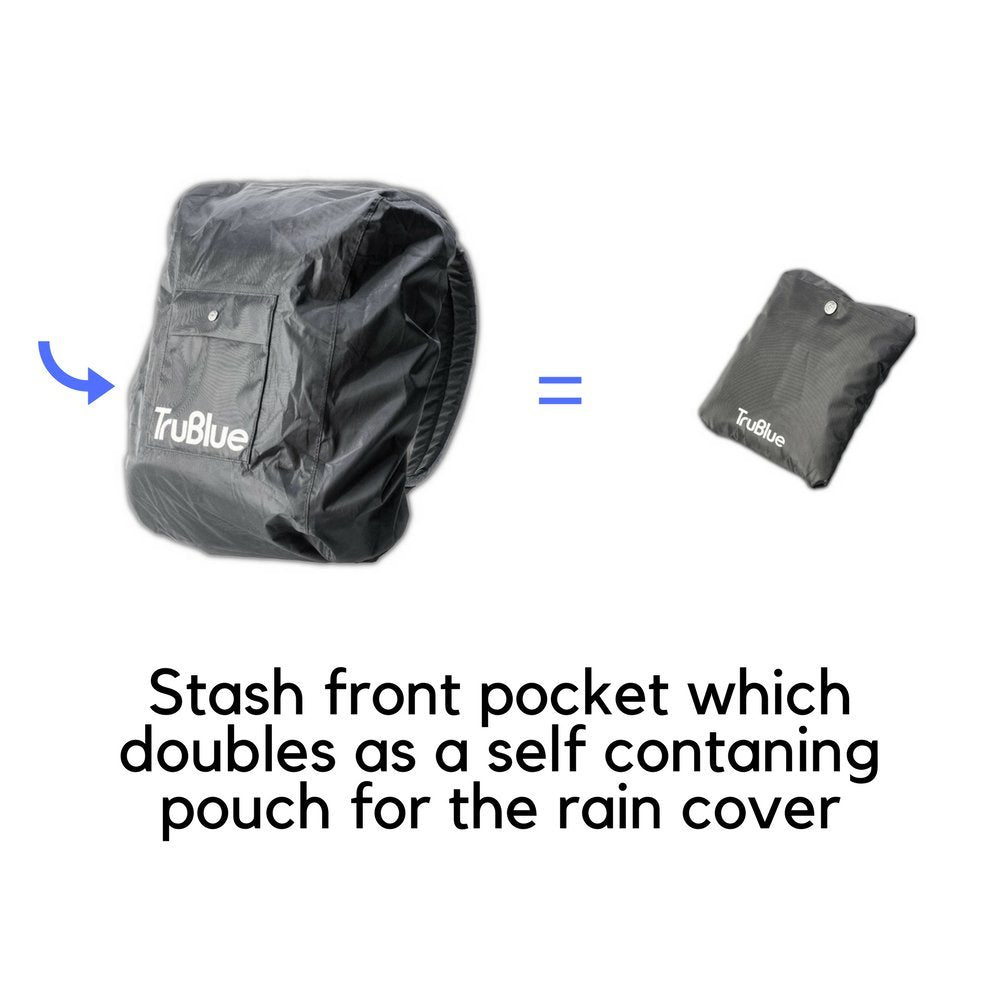 TruBlue Universal Rain Cover for Backpacks - with Outside Pocket & - Reflective Logo - Measures 30 X 50 X 20cm - Black