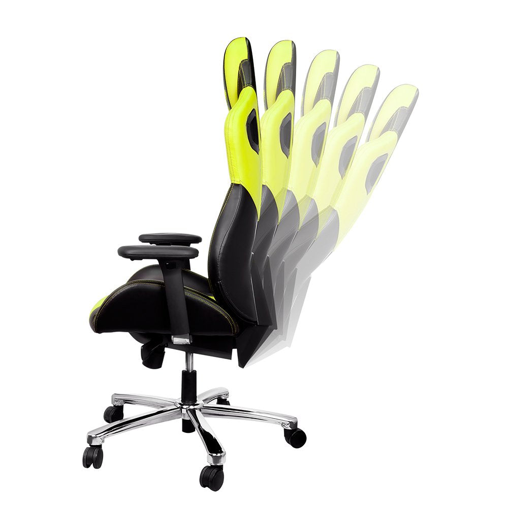 EBLUE Mazer Gaming Executive Racing Chair PU Leather - Ergonomic Swivel Computer, Office or Gaming Chair - Multiple Adjusting Systems - Racing Chair Style Green and Black