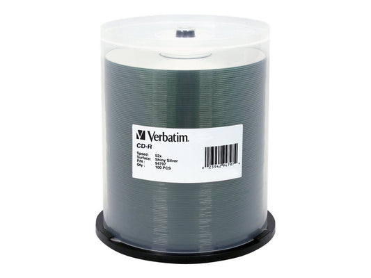 Verbatim 700MB 52X 80 Minute Shiny Silver Disc CD-R 100 Disc Spindle 94797