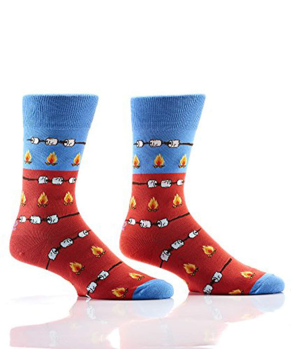 Roasting Marshmallows Red Blue Cotton Blend Men's Size 7-12 Stretch Crew Socks