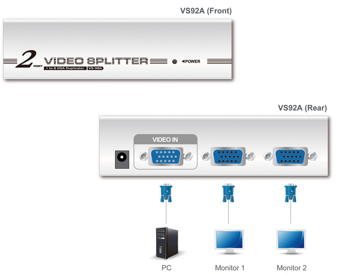 Aten Technology VS92A 2-Port Video Splitter with Support Upto 1280 X 1024