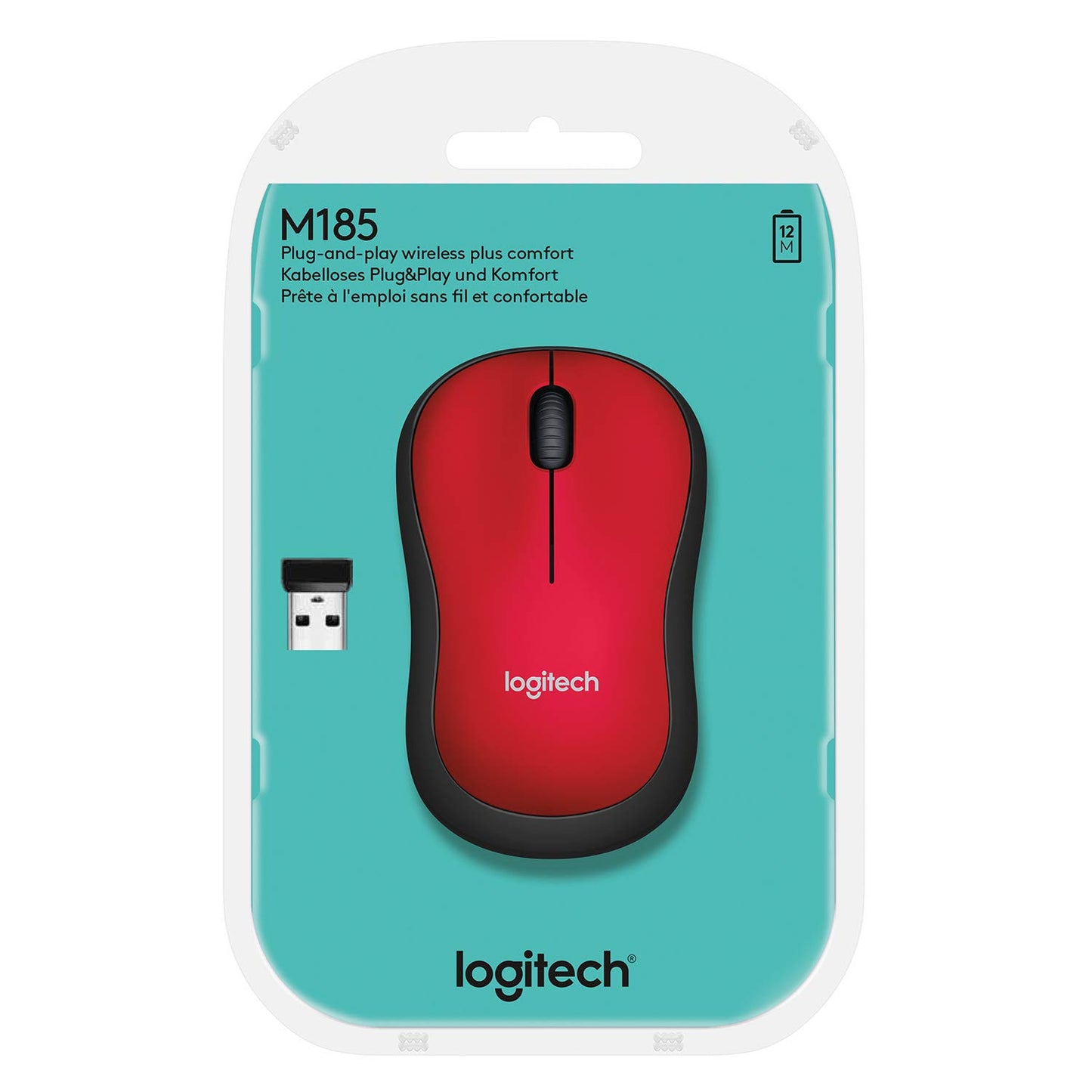 Logitech M185 Wireless Optical Mouse 2.4 GHz, Red (910-003635)