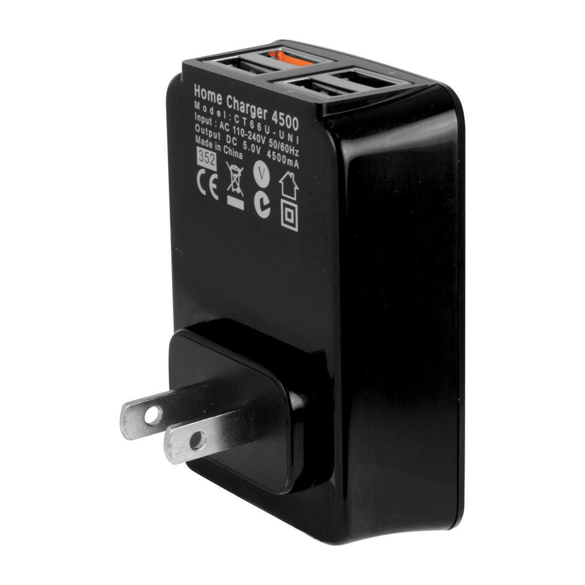 ARCTIC Home 4500 USB Portable Wall Charger, 4-Port 4.5A Total Output, Fast-Charge, US Plug, Black