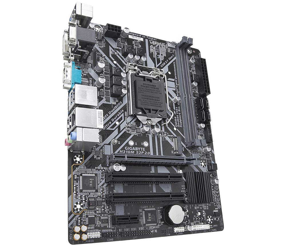 GIGABYTE H310M S2P 2.0 (LGA1151/ Intel/ H310/ Micro ATX/Ultra Durable/ 8118 Gaming LAN/ DDR4/ HDMI 1.4/ M.2/ DVI-D/Motherboard)