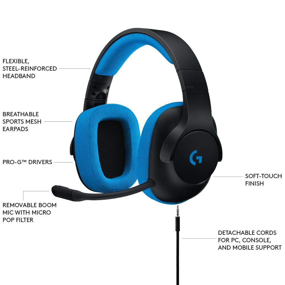 Open box Logitech G233 Prodigy Gaming Headset for PC, PS4, PS4 PRO, Xbox One, Xbox One S, Nintendo Switch