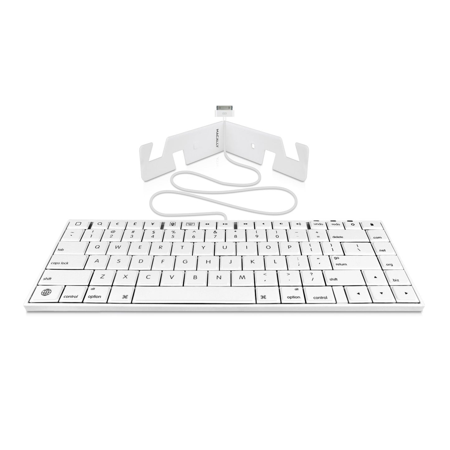 Macally 30 Pin Wired Keyboard for iPad 3/2/1, iPhone 4s/4/3G/3, and iPod Touch (iKey30)