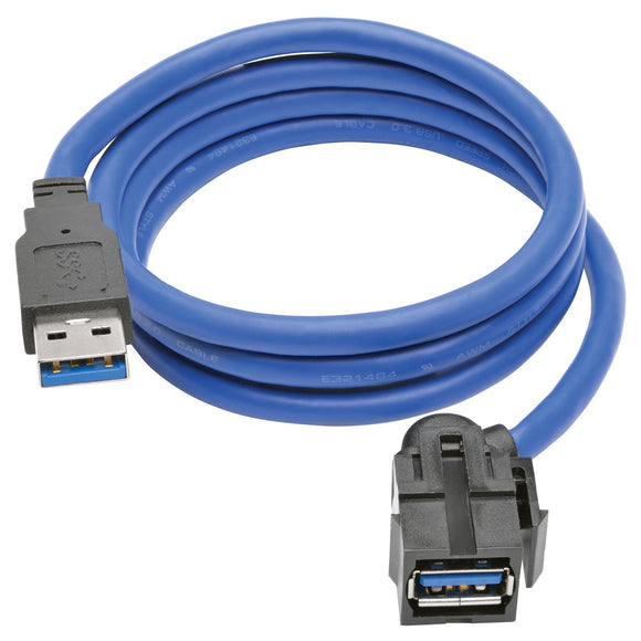 Tripp Lite USB 3.0 SuperSpeed Keystone Jack Type-A Extension Cable (M/F), 3' (U324-003-KJ), Black/Blue