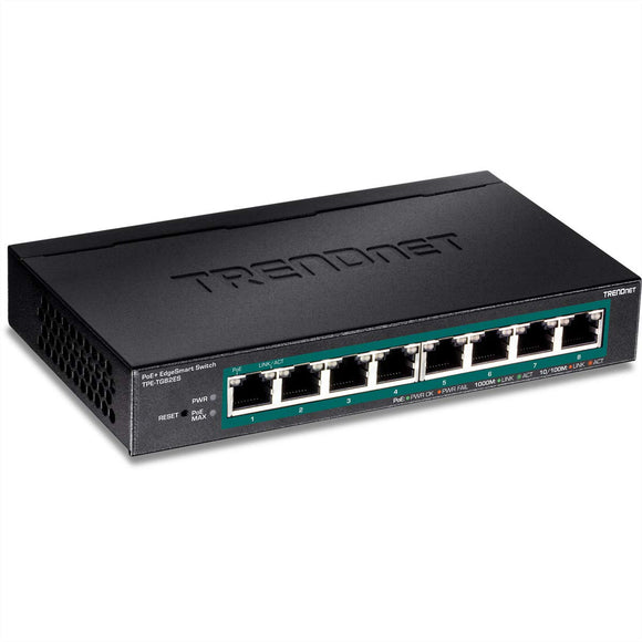TRENDnet 8-Port Gigabit EdgeSmart PoE+ Switch, 8 x Gigabit PoE+ Ports, Desktop Switch, 64W PoE Power Budget, Managed PoE+ Switch, Wall Mountable, Desktop Ethernet Switch,Lifetime Protection,TPE-TG82ES
