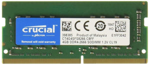 Crucial 4GB DDR4 SDRAM Memory Module - 4 GB - DDR4 SDRAM - 2666 MHz DDR4-2666/PC4-21300 - 1.20 V - Non-ECC - Unbuffered - 260-Pin - SODIMM