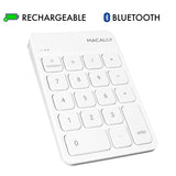 Macally Wireless Bluetooth Numeric Keypad Keyboard for Laptop, Apple Mac iMac MacBook Pro/Air, iPad Windows PC, Tablet, or Desktop Computer Rechargeable 18 Key Slim Number Pad Numerical Numpad - White