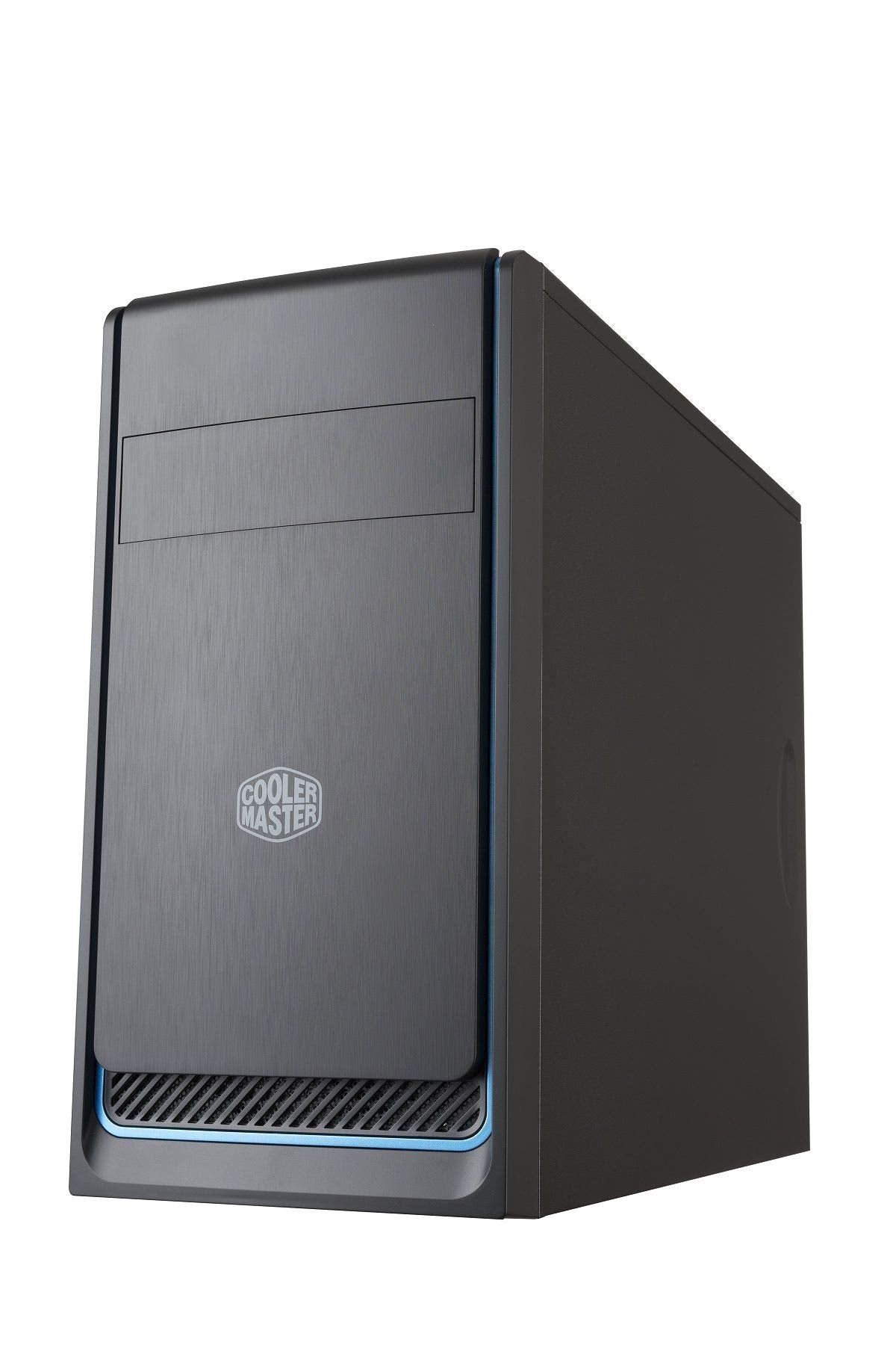 Cooler Master MasterBox E300L with Brushed Front Panel, Blue Colored Trim, and a Side Panel with Air Vent Case