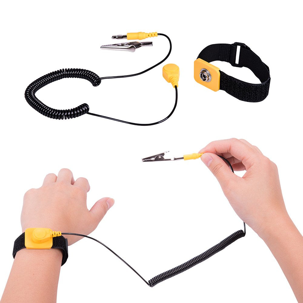 Rosewill Anti Static Wrist Strap Band, ESD Strap Anti Shock Wristband Bracelet with Grounding Wire Alligator Clip, Detachable Extra Long Cord (Packaging May Vary) - RTK-002