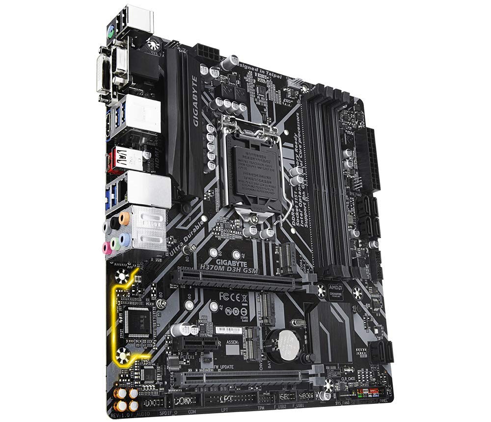 GIGABYTE H370M D3H GSM (LGA1151/Intel/Micro ATX/Hybrid Digital PWM Design/DDR4/USB 3.1 Gen 2 (USB3.1) Type C and Type A/M.2/Motherboard)