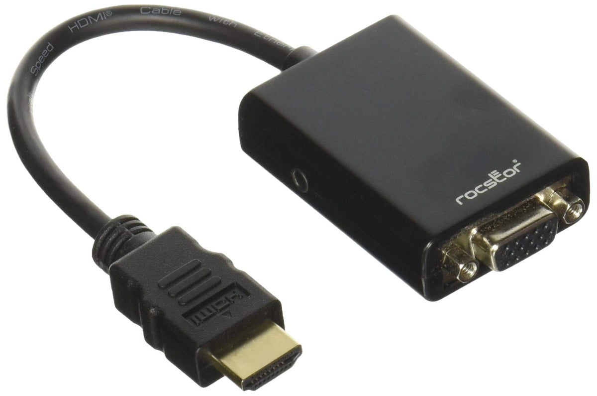 Rocstor Y10C120-B1 HDMI to VGA Adapter Converter M/F - 6"- for Ultrabook, Laptop, Monitor, Projectors, PC - 1920x1080-1 x HDMI Male Digital Audio/Video - 1 x HD-15 Female VGA, Black