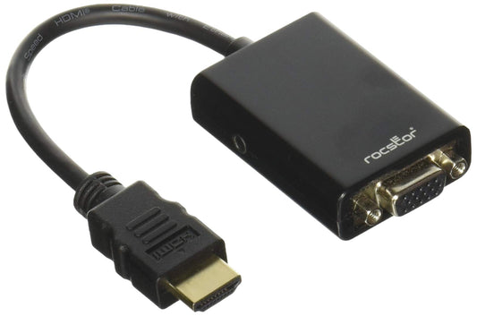 Rocstor Y10C120-B1 HDMI to VGA Adapter Converter M/F - 6"- for Ultrabook, Laptop, Monitor, Projectors, PC - 1920x1080-1 x HDMI Male Digital Audio/Video - 1 x HD-15 Female VGA, Black