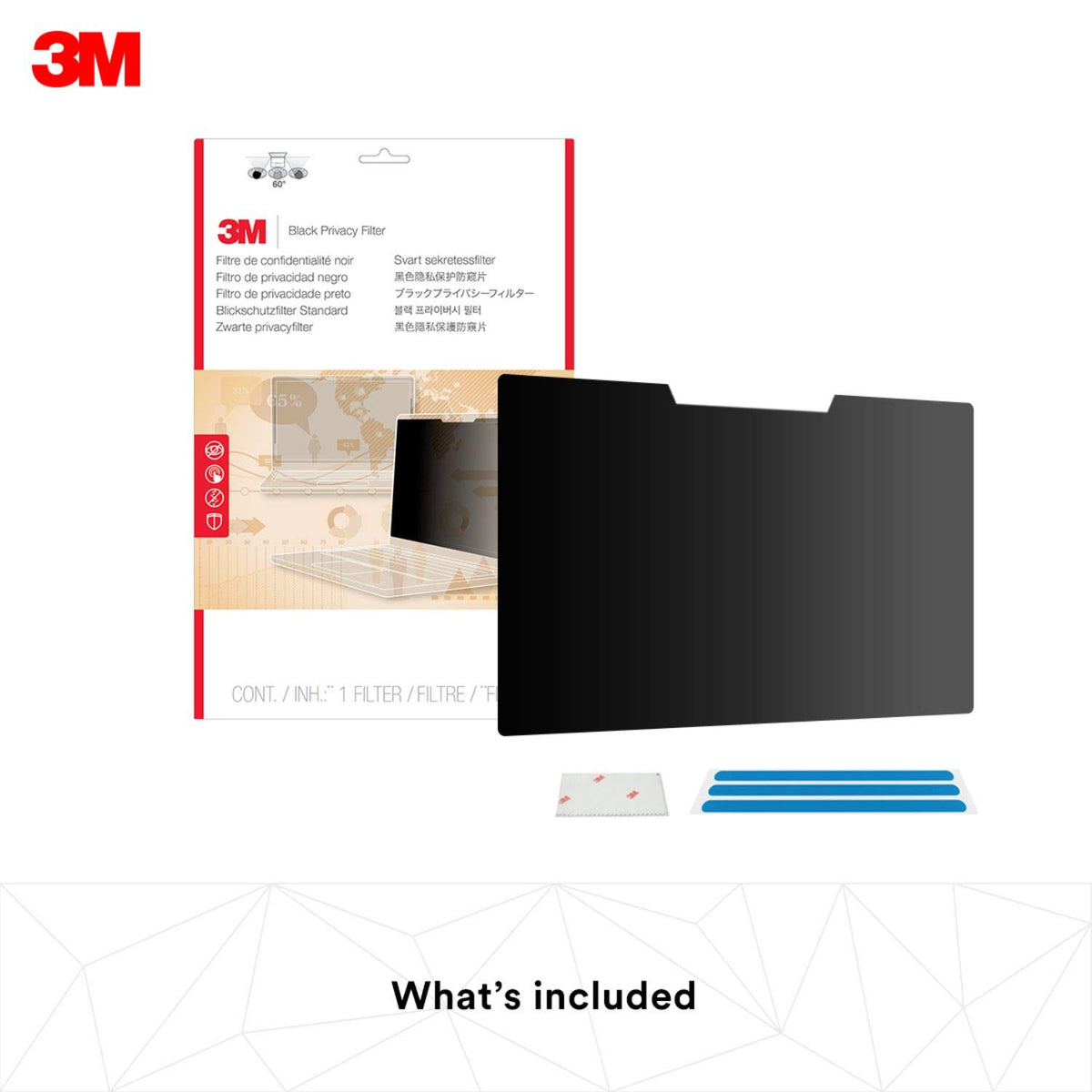 3M Laptop Screen Privacy Filter for 12.5 inch Monitors - Black - Full-Screen Touch - Widescreen 16:9 - PF125W9E