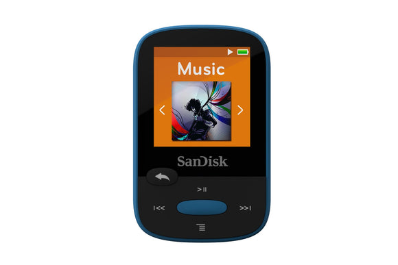 SanDisk Clip Sport 8GB MP3 Player, Blue with LCD Screen and MicroSDHC Card Slot- SDMX24-008G-G46B