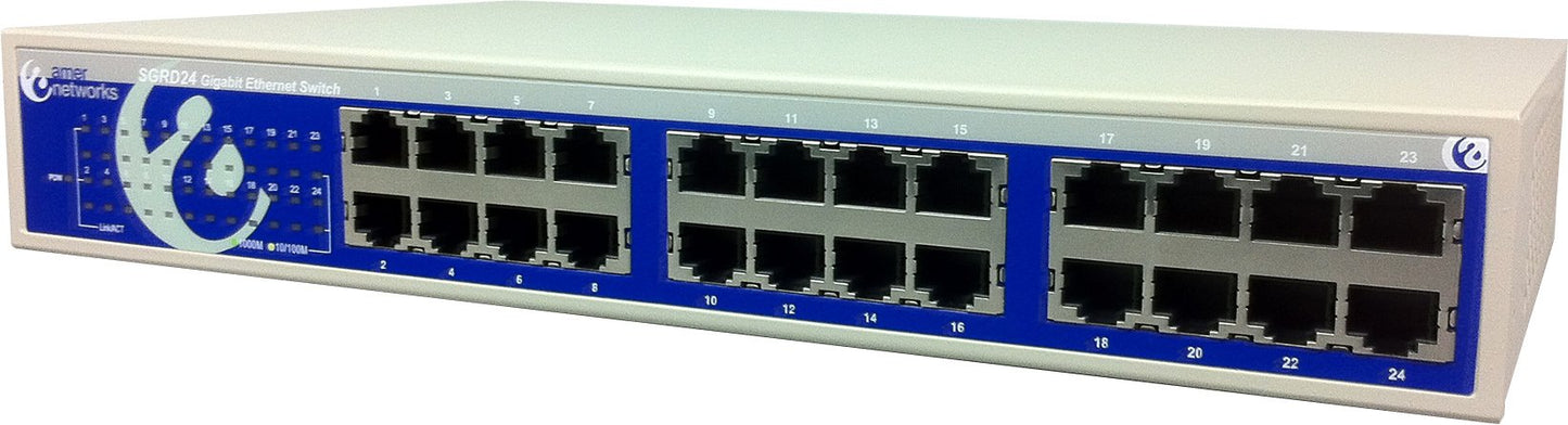 Amer SGRD24 24 Port 10/100/100Mbps Gigabit Ethernet Switch Fanless Rackmount/Desktop