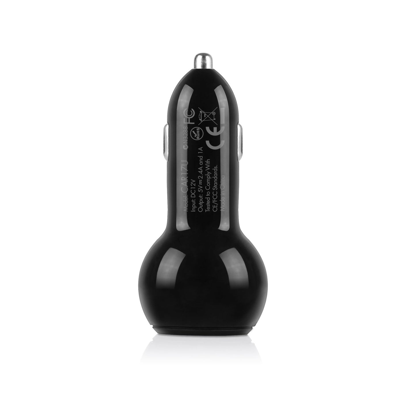 Macally 17 Watt Dual Port USB Car Charger for Smartphones and Other Devices-Retail Packaging-Black