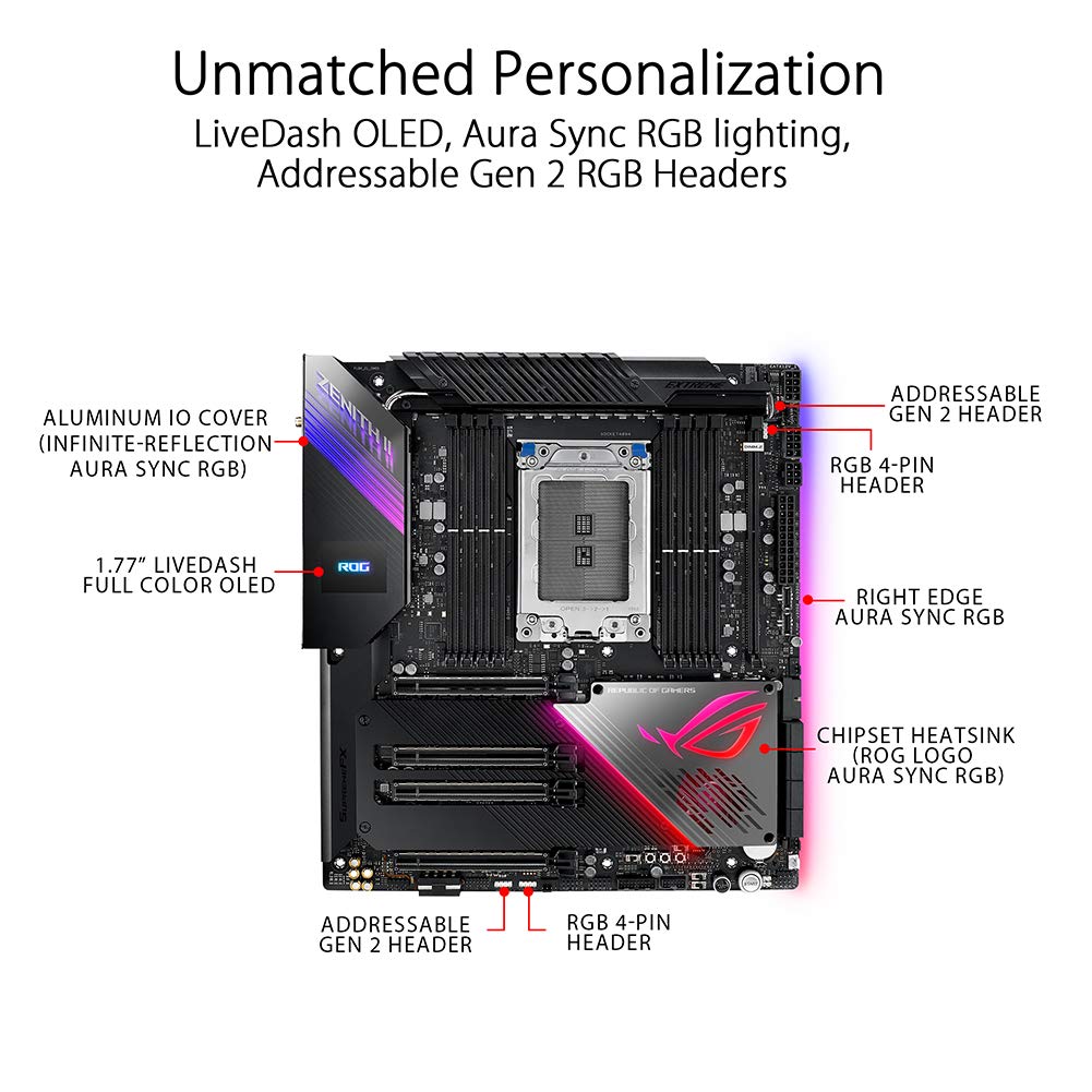 ASUS ROG Zenith II Extreme TRX40 Gaming AMD 3rd Gen Ryzen Threadripper sTRX4 EATX Motherboard with 16 Power Stages, PCIe 4.0, WiFi 6 (802.11ax), USB 3.2 Gen2 and Aura Sync RGB