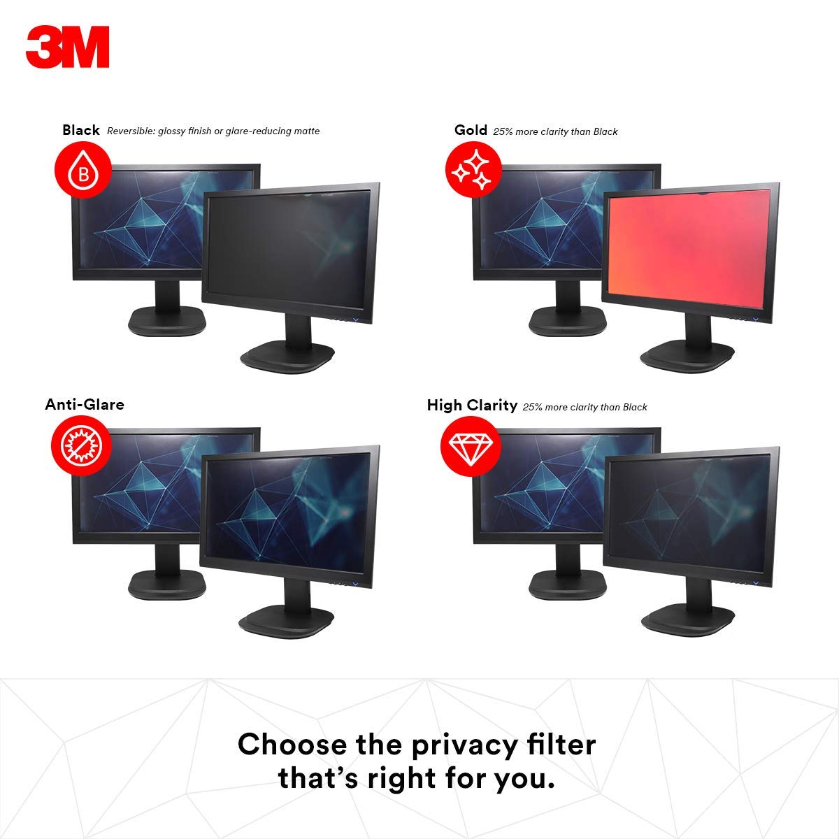 3M Computer Privacy Screen Filter for 30 inch Monitors - Black - Widescreen 16:10 - PF300W1B