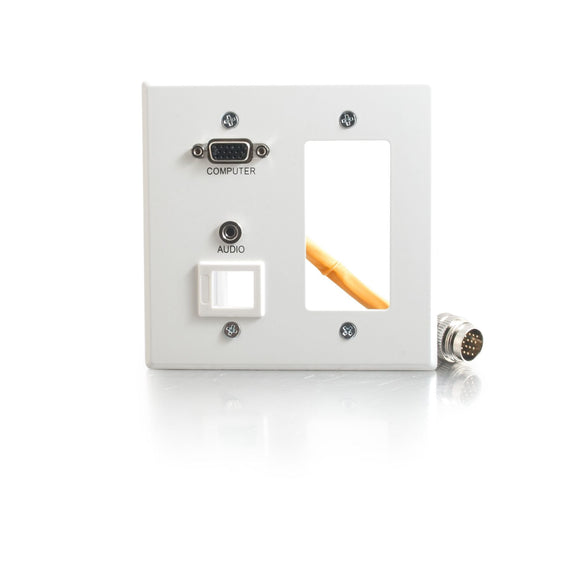 C2G 60057 RapidRun Double Gang Integrated VGA (HD15) + 3.5mm + Keystone + Decora Wall Plate, White