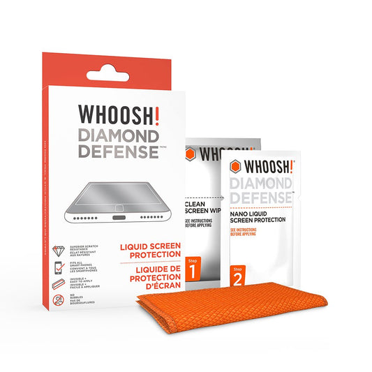 WHOOSH! Diamond Defense - Superior Nano Liquid Screen Protector Wipe, Easy Application, No Bubbles/Streaks, Hardens Glass - Fits All Screens ;Phones or Tablets