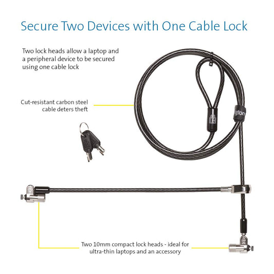 Kensington MicroSaver 2.0 Keyed Twin Cable Lock for Laptops & Other Devices (K65048WW)